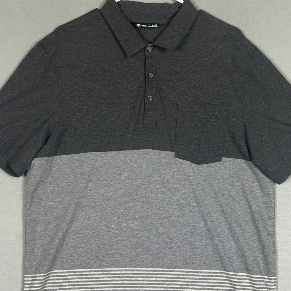 Travis Mathew Polo Shirt Mens XL Grey Colorblock Golf Rugby 100% Pima Cotton EUC